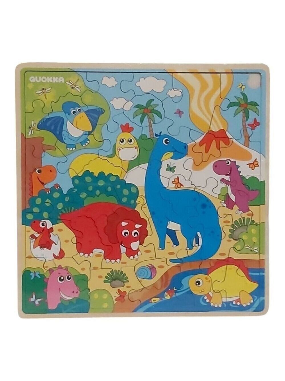 QUOKKA Wooden Dino Puzzle for Kids Ages 6-8 – 28-Piece Educational Toy